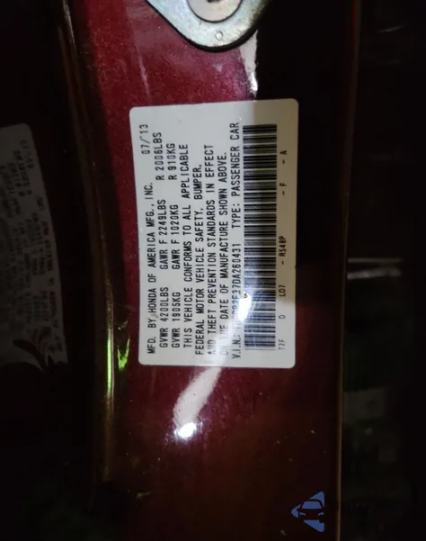 2013 Honda Accord Lx z USA, uszkodzony, nr VIN 1HGCR2F37DA260431